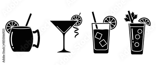 Vodka Cocktail Solid Filled Icons Moscow Mule Cosmopolitan Screwdriver Mary