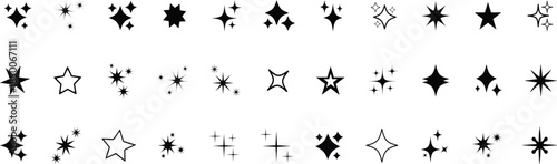 Sparkle star icon set. Sparkle, stars or shine icon set vector collection of different stars in black color. Shine icon.