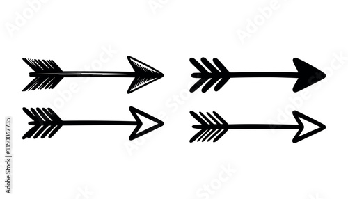 Four hand drawn black arrows pointing right on a white background direction