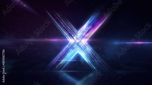 Abstract glowing x shape against dark space