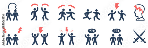 fight argument conflict icon set