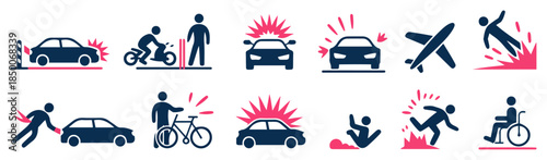 traffic accident icons set vector
