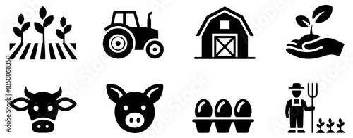 agriculture farm harvest icon set

