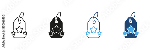 Star Rating Tag Line And Solid Icon Set. Quality Assurance, Customer Feedback, And Product Review Outline And Silhouette Symbol. E-Commerce And Retail Evaluation. Isolated Vector Illustration