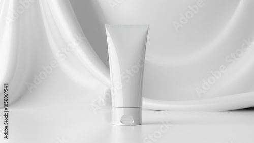 Minimalist cosmetic tube on white background