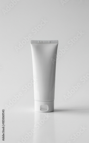 Minimalist cosmetic tube on white background