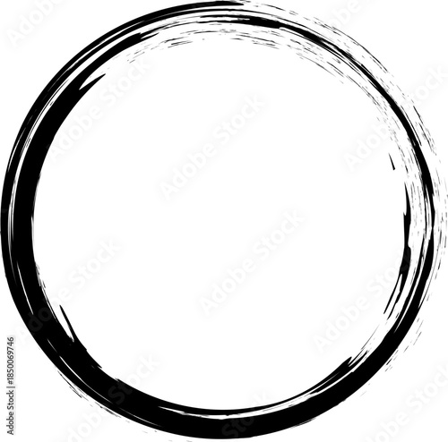 Grunge circle. A circle drawn in ink. A circle with jagged, worn edges and a texture of scratches, stains, and tears. The rough surface shows the signs of time. Brushstrokes.