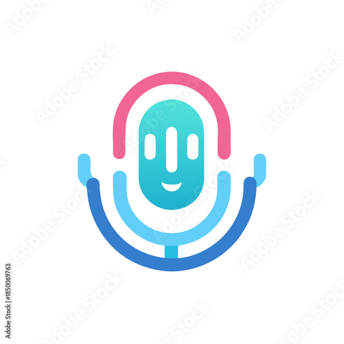 A smiling face with headphones on a white background