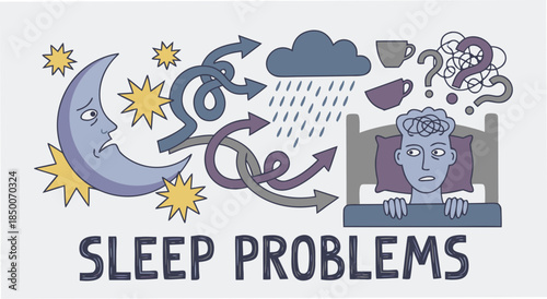 Sleep Problems Concept with Nightmares and Insomnia Illustration