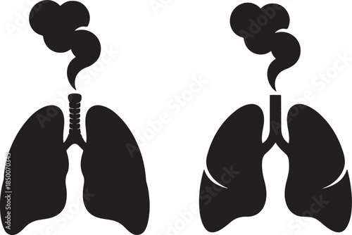 Human Lungs Exhaling Smoke Silhouette Vector Illustration