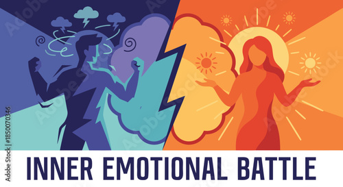 Inner Emotional Battle Between Positive and Negative States Illustration