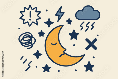 Sleep Problems and Mental Chaos Symbols, Insomnia Illustration