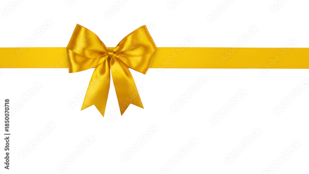 Fototapeta premium A vibrant yellow satin ribbon with an elegant bow tied in the center against a stark black background