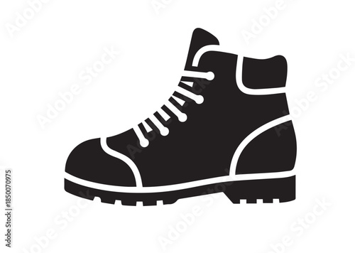 Hiking boot icon, Hiking boot Black silhouette vector