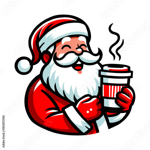 Cheerful Santa Claus Enjoying a Hot Drink