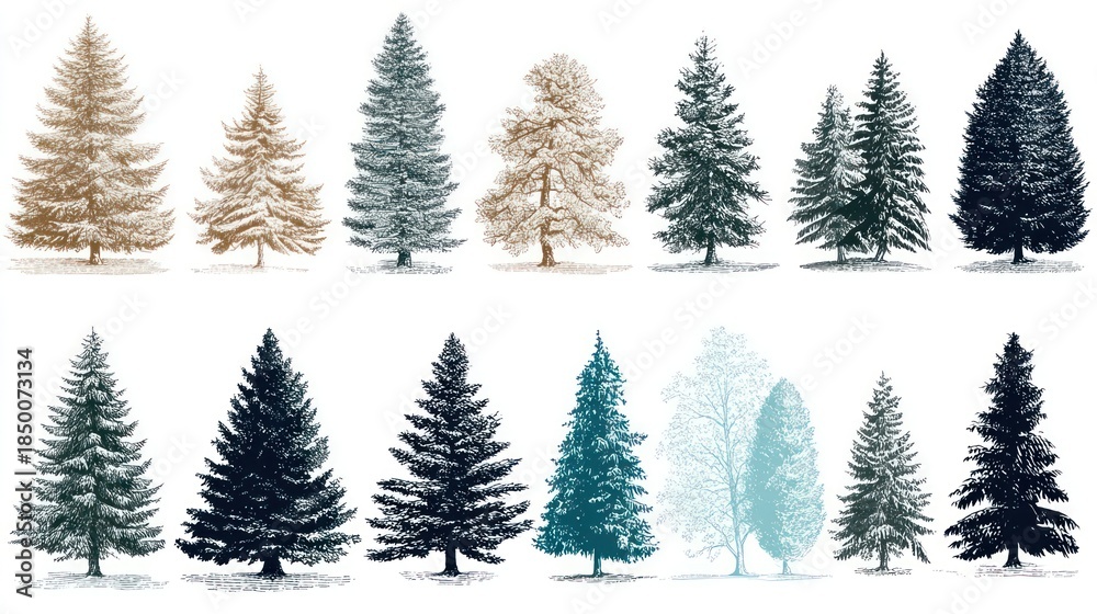 Obraz premium Fir tree and pine icon vector set for winter and Christmas themes