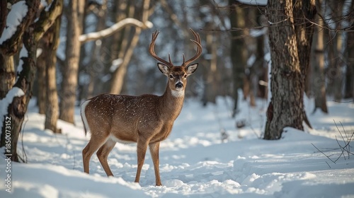 Wallpaper Mural Majestic Deer Standing Alone In Snowy Winter Forest With Soft Morning Light And Calm Seasonal Atmosphere, Winter Wildlife Torontodigital.ca