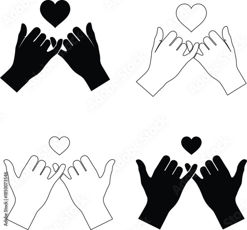 Pinky Promise Hand Gesture Vector Icons – Friendship and Trust Symbols