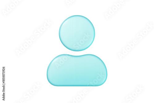 Transparent cyan frosted glassmorphism user profile icon floating isolated on a clean white background for modern app UI design with soft light reflections.