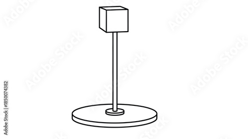 Simple line drawing of a minimalist floor lamp with a square lampshade and circular base