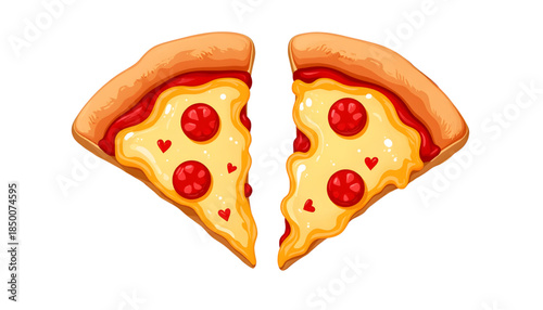 Heart-shaped pizza slice for two, romantic meal concept