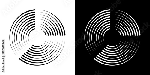 Circular Concentric Lines Icon Set. Abstract Geometric Pattern And Speed Lines Circle Frames.. Dynamic Movement And Rotation Effect Symbol Collection. Isolated Vector Illustration