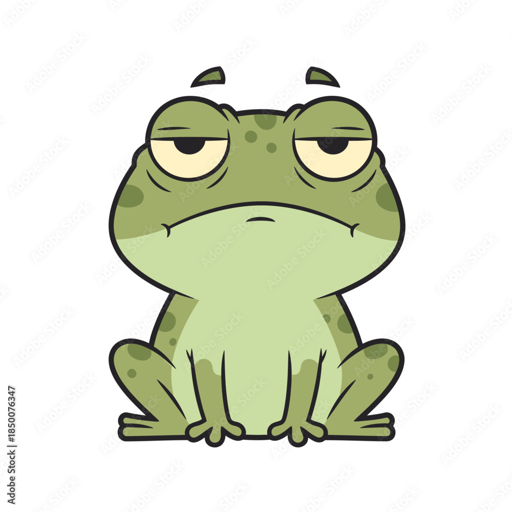 Obraz premium Funny Grumpy Frog Cartoon Illustration – Lazy Amphibian Vector Character