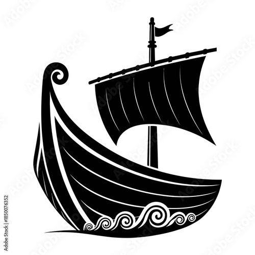 Fishing Boat Silhouette Side View – Traditional Wooden Vessel Vector Icon