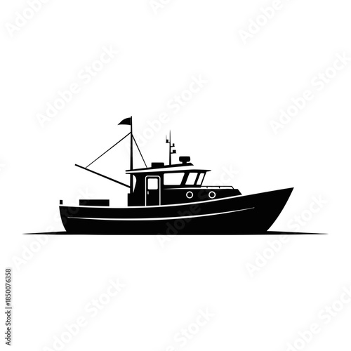 Boat Silhouette Side View – Simple Rowboat Watercraft Vector Icon