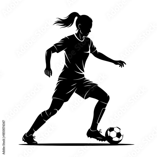 Female Soccer Player Silhouette – Women Football Dribbling Action Vector