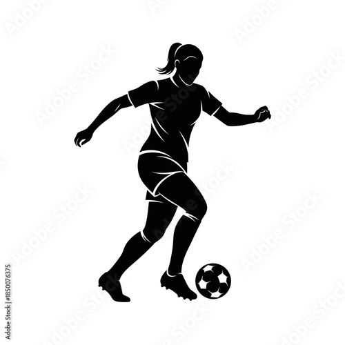 Female Soccer Player Silhouette – Women Football Dribbling Action Vector