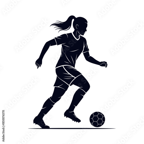 Female Soccer Player Silhouette – Women Football Dribbling Action Vector
