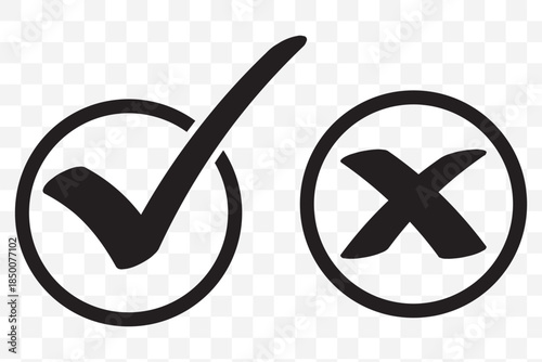 Green check mark and red cross symbols for yes no correct incorrect choices approval rejection vector