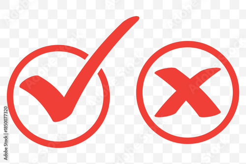 Green check mark and red cross symbols for yes no correct incorrect choices approval rejection vector