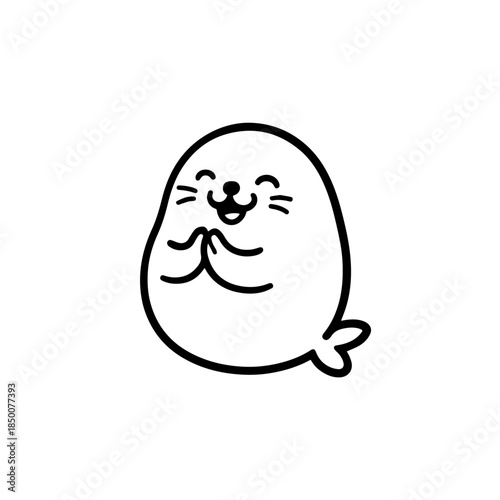 Chubby seal clapping tiny flippers black and white clip art