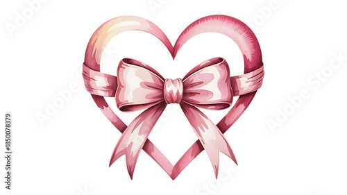 Watercolor Red Heart with Bow image Isolated on transparent