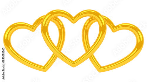 Golden Three Heart Shape Linked Rings image Isolated on transparent