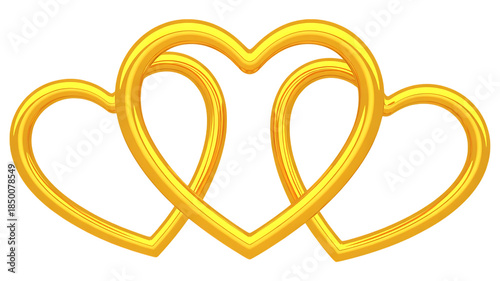 Golden Three Heart Shape Linked Rings image Isolated on transparent