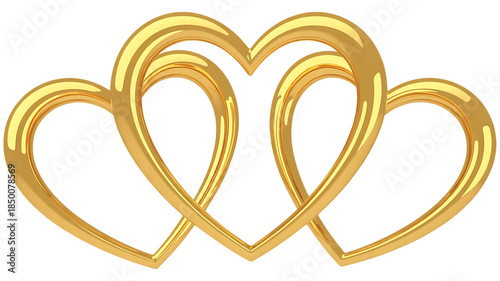 Golden Three Heart Shape Linked Rings image Isolated on transparent background