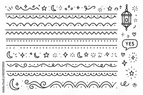Hand-drawn doodle vector set of festive borders, created in a fun, sketchy doodle style, isolated on white background
