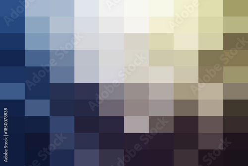 Abstract pixelated mosaic pattern. color gradient from cool blue to white, then warm yellow to brown. modern digital background art texture.