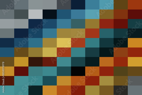 Abstract geometric pattern of vibrant colorful squares forming a pixelated mosaic grid, modern digital art background texture concept.