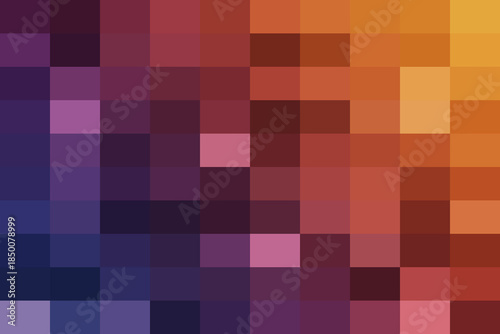 Abstract digital pixel gradient background with a vibrant blend of purple, pink, red, and orange squares creating a modern mosaic pattern