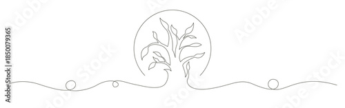 single line drawing of oak tree vector design.