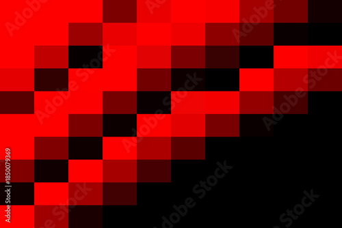 Pixelated mosaic of vibrant red and deep black squares forming a dynamic diagonal grid, representing modern digital art background design