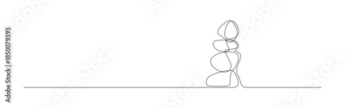 Continuous line drawing of stacked balanced rocks.