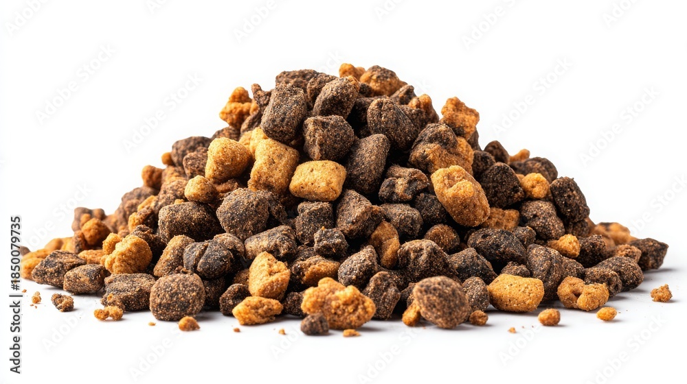 Obraz premium Dry rodent feed photographed isolated on a bright white background. 