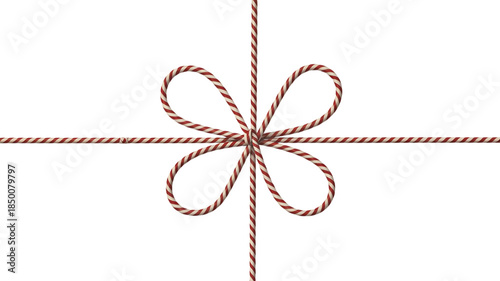 Red and White String Rope with Crossed Bow image Isolated on transparent background