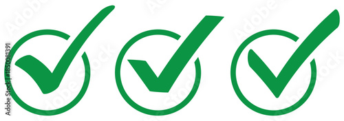 Hand drawing green tick mark icon on white background. Digital hand drawing check mark vector set. Creative vector tick mark icon set.