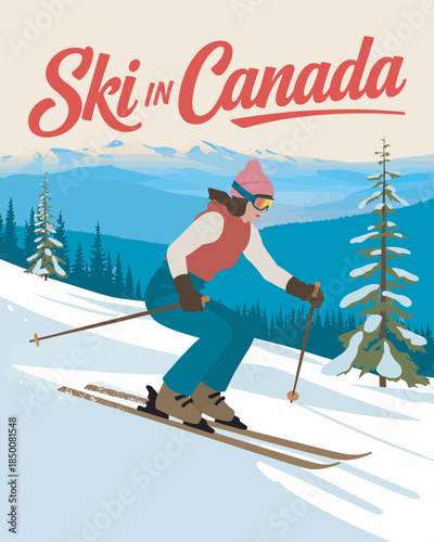 Skiing in Canada Vintage Winter Adventure Poster